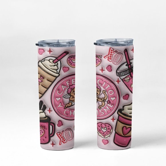 Cafecito y Chisme Tumbler, Valentine's Day, 20oz Stainless Steel Insulated Cup - Picture 5 of 5